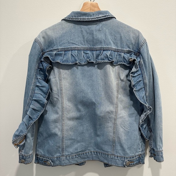 Boho Ruffle Trim Jean Jacket Fits Like a Medium - Picture 3 of 3